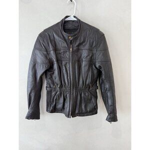 100% Leather Jacket Medium M Boutique Of Leathers Made In Canada Black Coat